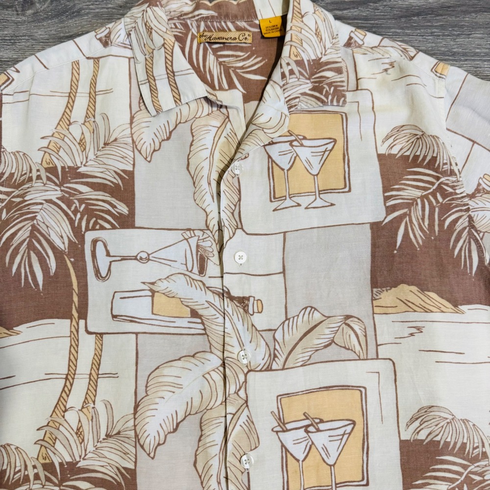 The Havanera Co. Men Linen Blend Short Sleeve Button Up Shirt Tropical Palms L - Picture 2 of 10